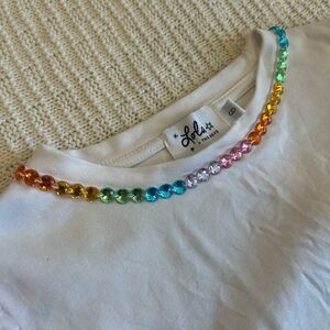 Lola & the Boys - Girls Tee Size 6, Gem Neckline and Butterfly Mesh Sleeves